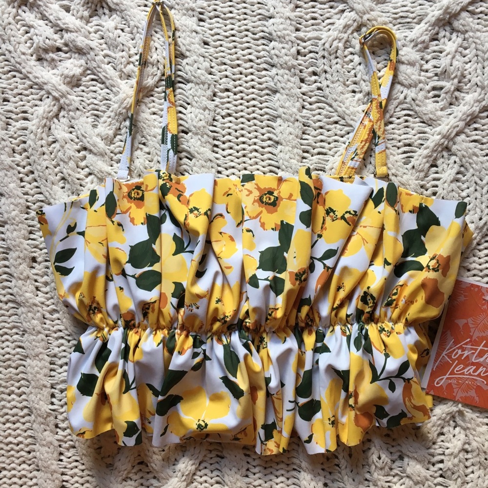 Kortni Jeane Yellow Floral Oversized Ruffle Top